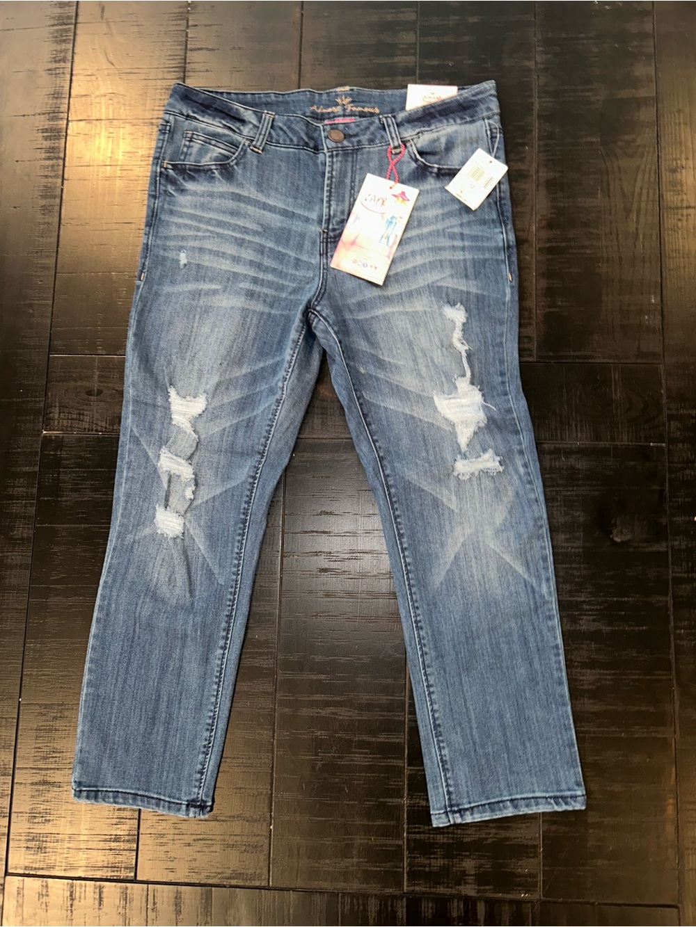 Almost Famous Medium Blue Distressed Capri Jeans